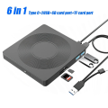 6 In1 External CD/DVD Drive USB3.0 Type C CD DVD RW VCD Optical Drive with SD TF Card Reader DVD Burner for PC Laptop 1 PCS. 