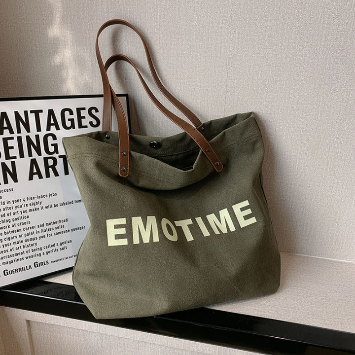 Casual ins style large-capacity canvas tote bag women's 2023 new fashion and versatile Korean hand-held shoulder bag
