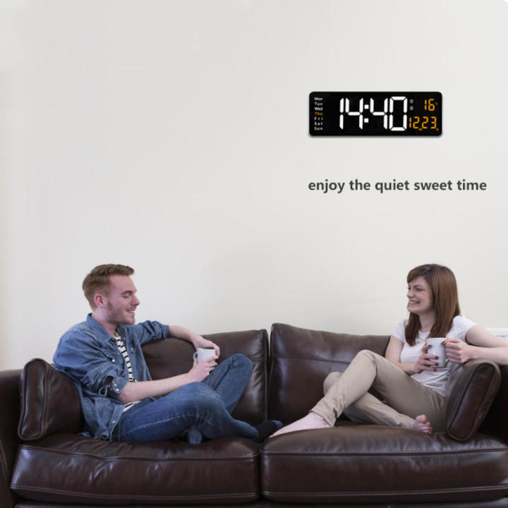 Electronic Clock Home Decoration Wall Clock LED Digital Temperature Date Display Alarm Clock Large