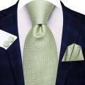 2023 New Sage Green Solid Plaid Hi-Tie Designer Gift Tie for Men Fashion Brand Wedding Party Necktie Handky Cufflinks Wholesale.
