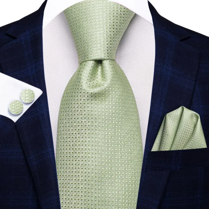 2023%20New%20Sage%20Green%20Solid%20Plaid%20Hi-Tie%20Designer%20Gift%20Tie%20for%20Men%20Fashion%20Brand%20Wedding%20Party%20Necktie%20Handky%20Cufflinks%20Wholesale%20-%20Image%202