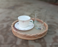 Rattan Small TEA Tray Round Shape Full 10'' Inc - Cane Handmade Serving Try / Uniq Food Basket..