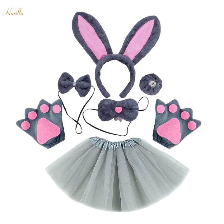 Bunny Costume Set Cosplay Nose Modern for Stage Shows Easter Themed Parties Gray 6pcs