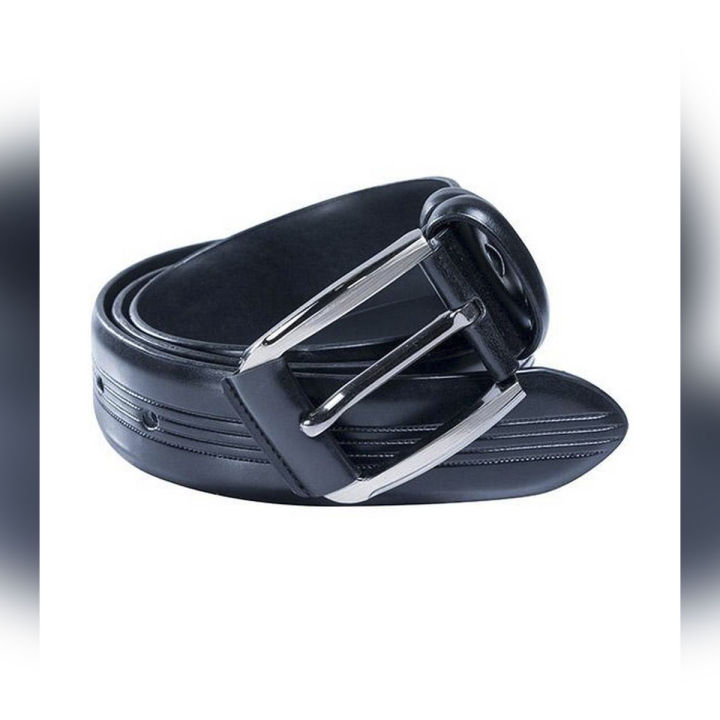 Black Leather Casual Belt For Men