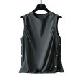 2024 New Minimalist Fashion Brand Summer Solid Round Neck Men's Tank Top Double Bonded Versatile Casual Loose Sleepless T-shirt.