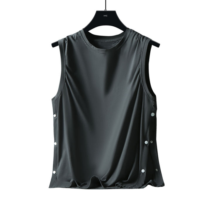 2024%20New%20Minimalist%20Fashion%20Brand%20Summer%20Solid%20Round%20Neck%20Men's%20Tank%20Top%20Double%20Bonded%20Versatile%20Casual%20Loose%20Sleepless%20T-shirt%20-%20Image%205