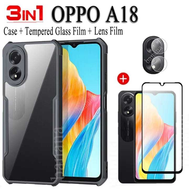 For Oppo A18 - (3IN1) Combo - Mobile case back cover, 9HD Clear Tempered Glass Screen Protector, Camera Lens Protector.