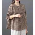 Foreign Trade Japanese Export Tail Single Women's Leak-Picking Linen Shirt Doll Shirt Cotton Linen Plaid Blouse. 