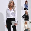 Satin Silk Button Down Shirts for Women Dress Shirts Long Sleeve Blouses Female Shirts.