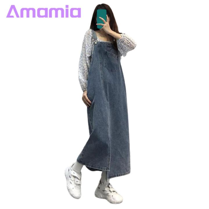 Denim%20Overall%20Dress%20Chic%20Suspender%20Denim%20Dress%20Trendy%20Collarless%20Bklessdi%20with%20ckets%20Split%20m%20Adjusle%20Straps%20Perfect%20for%20Stus%20soutast%20Buyers%20Denim%20Suspender%20Dress%20-%20Image%202