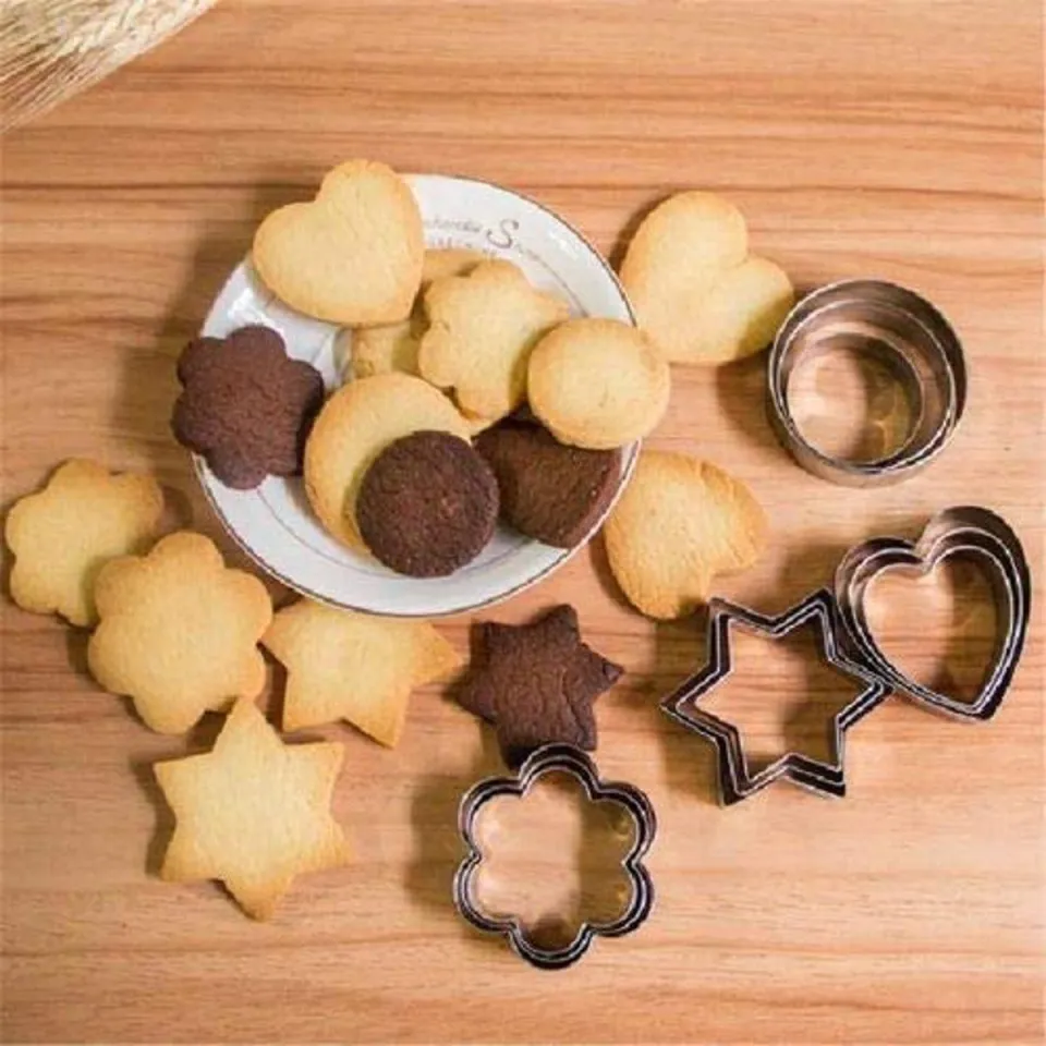 12 Piece Set Stainless Steel Pastry Cookie Biscuit Cutter Cake Muffin Decor Mold Multi functional Tool Daraz .bd