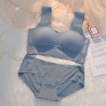 Korean Bra Briefs Set Women's Underwear Panty Fashion Push Up Bra Ice Silk Top Girl's Non Steel Ring Lingerie Suit. 