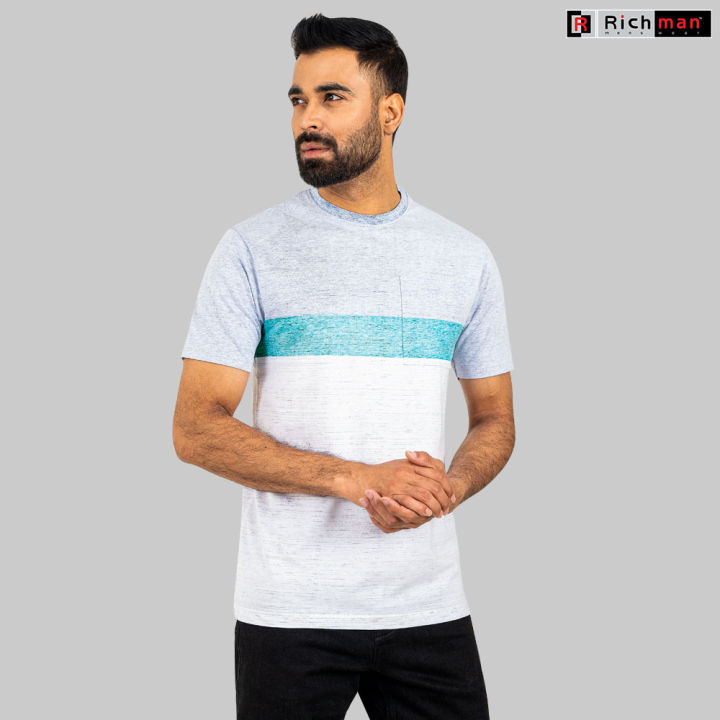 Richman  Cotton Grey Pastel Color Half Sleeve Round Neck T Shirt For Men