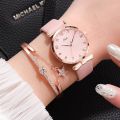 2pcs Set Women Watches Bracelet Set Flowers Ladies Bracelet Watch Casual Leather Quartz Wristwatch Clock Gifts Relogio Feminino.