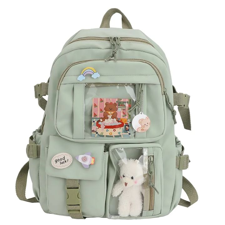 Kawaii Aesthetic Women Backpack School Bag for Teen Girls Japanese Korean Rucksack Student Bookbags with Cute Accessor Mochila Daraz .bd