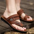 Men's Slippers Summer Outdoor Flip-Flops Beach Sandals Young and Middle-Aged2023New Casual Breathable and Wearable Leather Sandals. 