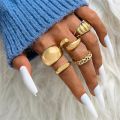 Elegant Gold Metal Exaggerated Geometric Arcs Open Ring Set for Women Accessories.