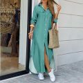 Summer Fashion Elegant Shirt Dress Women 2023 Print Long Sleeve Button Ladies Office Holiday Casual Clothing Female Maxi Dress. 