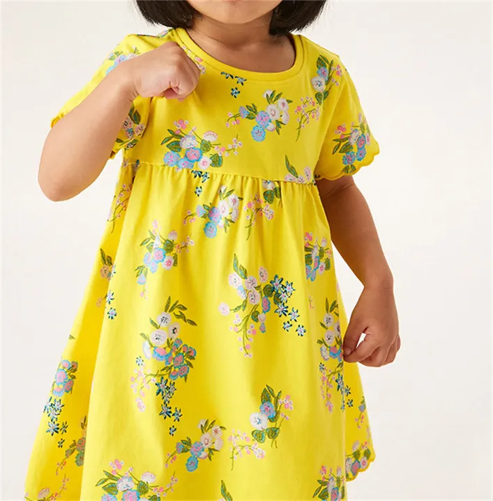 GC%20Girl%20Summer%20Casual%20Dress%20Children's%20Cotton%20Round%20Neck%20Short%20Sleeves%20Flower%20Printed%20Princess%20Dress%20-%20Image%203