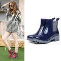 Water shoes manufacturers wholesale PVC fashion elasticated mid-heel short glossy thickened warm liner wear-resistant non-slip rain boots.