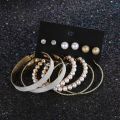 Trendy Korean Earrings 6 Pairs = 12 Pcs Pearl Stud Big Hoop Earrings Set for Girls Simple Stylish - Earrings Set for Women New Collection - Ear Ring for Girls Simple Stylish. 