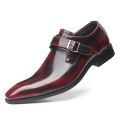 Pointed British Style Men Leather Shoes Buckle Low Heel Shoes.