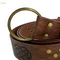 Medieval Belt for Men Cosplay Prop Renaissance Costume Embossed Larp Accessories O Ring Belt , Brown.
