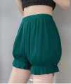 Women’s Silk Puffy Style Shorts with Ruffle Trim.