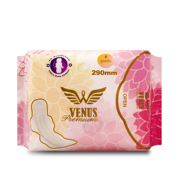 Venus Premium Sanitary Napkin - 3D Wings System - Ultra Thin - 100% Pure Cotton - Single Pack - 8 Pads