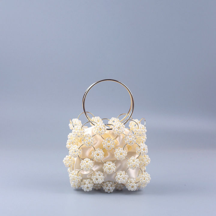 Little Red Book White Pearl Ball Bag Handmade Beaded Ladies Evening Wedding Party Bridal Pearl Handbag