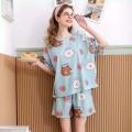 Style Pajamas Women's Summer Short Sleeve Shorts Two Piece Suit Thin Student Spring Summer Net Red Home Clothes. 