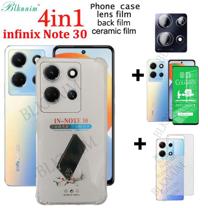 BLKNAIM 4in1 For infinix Note 30 5G /4G Phone Case Transparent anti drop Phone Case+Ceramic Membrane tempered glass+Lens Film+Back Cover