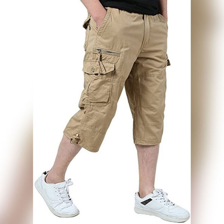 Khaki Cotton Cargo Short Pant For Men