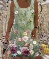 2021 Casual Floral round Neck Printed All-Matching Vest Dress.