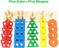 Wooden Sorting, Stacking & Plugging Toys Geometric Blocks 5 Coulam Shape Sorter Learning Educational Toys for Baby Boy Girl. 