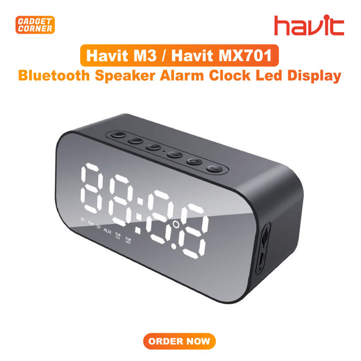 Havit Mx701/M3 Portable Bluetooth Speaker Alarm Clock Wireless Led Display Temperature With Fm Radio Support Aux Tf Usb Music Player - Speaker - Portable Table
