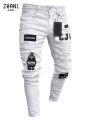 Mens Stretchy Ripped Skinny Embroidered Jeans Men's White Pants Destroyed Hole Slim Fit Denim High Quality Hip Hop Men trousers.