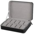Portable watch box organizer PU leather casket with zipper classic style 10 grids multi-functional bracelet display case.