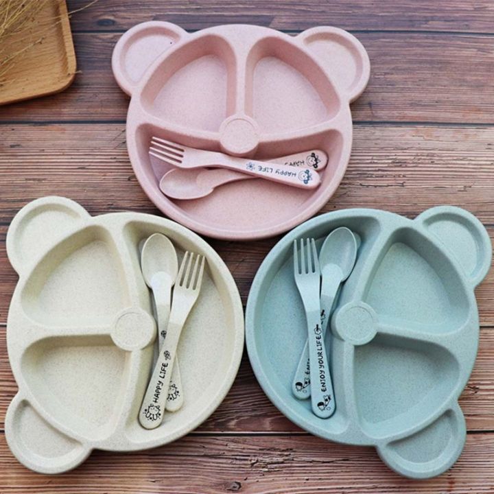 %E3%80%90linfang%20store%E3%80%913pcs/Set%20Baby%20Dinner%20Plate%20Bowl%20Spoon%20Fork%20Feeding%20Set%20Tableware%20Cartoon%20Bear%20Shaped%20Kids%20Divided%20Dishes%20Eating%20-%20Image%203