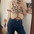 V Collar Sweater Women's Top Summer 2023 New Korean Style Internet Celebrity Style Short Chic Niche Bottoming Shirt.