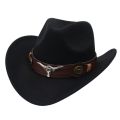 Western Men's Cowboy Hat for Women 2024 Winter Autumn Black Wide Brim Bull Head Cowboy Man Felt Hats Jazz Cowgirl Caps.