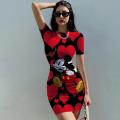 Disney Minnie Mickey Mouse bow print Elegant Pencil Dress Womens Simple Sheath Office Dresses Summer Short sleeve Casual Vestido. 