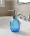 Glass Soap Dispenser with  Rust Proof Pump, Refillable Liquid Hand Soap Dispenser for Bathroom, Premium Kitchen handwash Dispenser (Clear)  Diamond Design. 