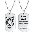 European and American jewelry stainless steel wolf head wolf pendant necklace double-sided engraved military brand pet brand keychain. 