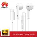 Earphone USB Type-C Jack In Ear Headphone Headset Mic Volume Huawei Nova 5T P30 P20 Pro.