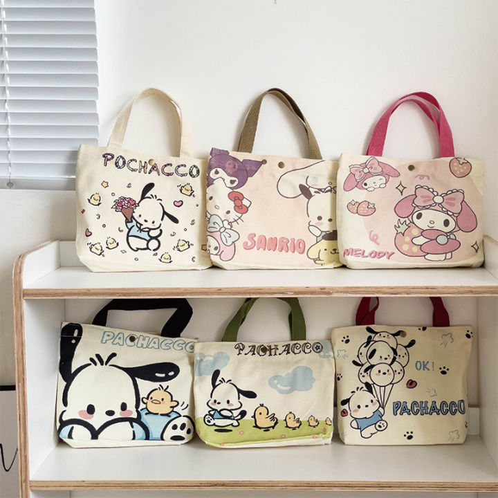 Sanrio%20Cartoon%20Canvas%20Bag%20Pochacco%20Kuromi%20Portable%20Handbag%20Kawaii%20Melody%20Large%20Capacity%20Women%20Shopping%20Bags%20Storage%20Bag%20-%20Image%203