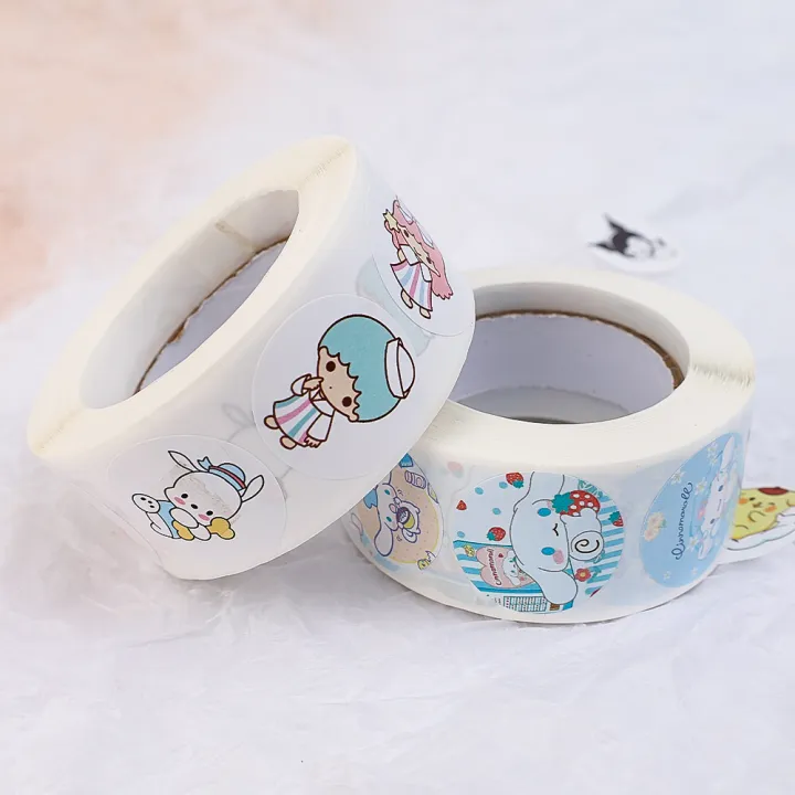 500PCS%20Sanrio%20Sweating%20Sticker%20Round%20Seal%20Sticker%20Self-adhesive%20Label%20Children's%20Cartoon%20Roll%20Roll%20Sticker%20-%20Image%203