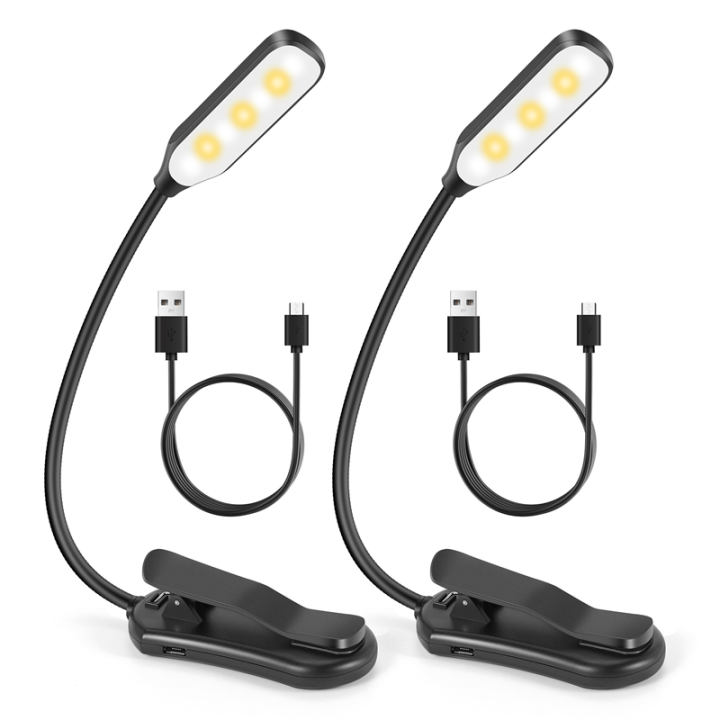 Reading Light with 3 Colors, Book Light for Reading in Bed Rechargeable Reading Lights for Books Black 2Pcs
