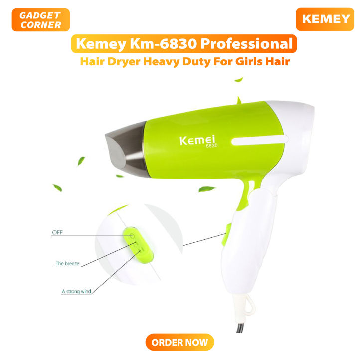 Kemey Km-6830 Professional Hair Dryer Heavy Duty For Girls Hair (Mutlicolor) - Hair Dryer