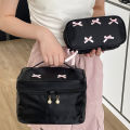 Simple Bow Black Makeup Bag Portable Storage Bag Cosmetic Organizer Pencil Case@#BD241D. 